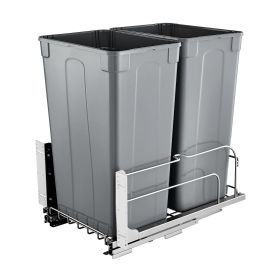 Double Pullout Waste Container Kitchen Trash Can with Soft Close Grey 50QTx2