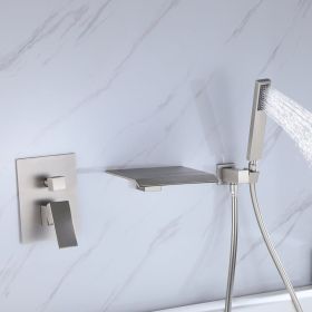 Solid Brass Single Handle Wall Mount Tub Faucet in Brushed Nickel