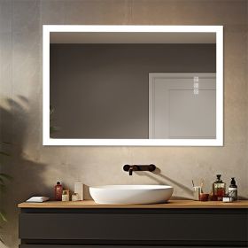 48" x 36" LED Bathroom Mirror Bright Front Side Light, 5 Mins Defog, Full HD Reflected, 3 Colors Dimmable, Wall Mounted