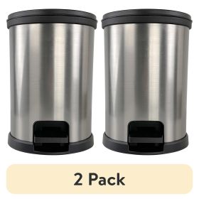 (2 pack) Bathroom Trash Can, 1.5 Gallon, Plastic Round Step Garbage Bin, Silver