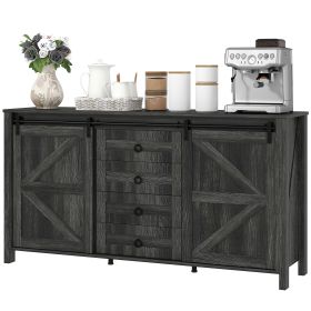 HOMCOM 60" Buffet Cabinet, Farmhouse Sideboard with Sliding Barn Doors, Drawers and Adjustable Shelves, Distressed Dark Gray