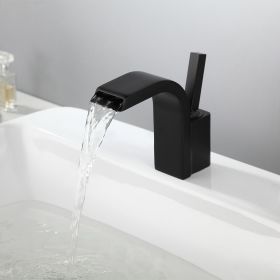 Waterfall Spout Single Joystick Handle Bathroom Sink Faucet in Matte Black