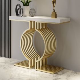39.4" Modern Narrow Console Table with Geometric Metal Base White Entryway Table