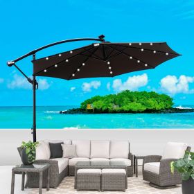 10 ft Outdoor Patio Umbrella Solar Powered LED Lighted Sun Shade Market Waterproof 8 Ribs Umbrella with Crank and Cross Base for Garden Deck Back
