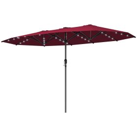 Garden Parasol, Double-Sided Sun Umbrella With LED Solar Lights, Patio Parasol For Outdoor, Wine Red (Color: Red)