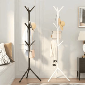 Clothes and Hats Rack Floor To Floor Bedroom Coat Hook Bedroom Vertical Tree Branch Shape Holder Hat Scarf Handbag Storage Hange (Color: White)