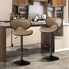 Bar Stools Set of 2, Faux Leather Bar Stools with Back, Chic Swivel Counter Stools with Footrest, Adjustable Kitchen Stools for Kitchen and Bars (Color: Brown)