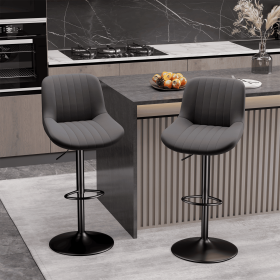 Bar Stools Set of 2, Kitchen Swivel Counter Barstool Adjustable Height Island Bar Chairs Modern Stools (Color: Dark Gray)