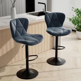 Modern Bar Stool Set of 2, Adjustable Faux Leather Upholstered Swivel Counter Stools, Counter Height Barstools with Back for Kitchen Island (Color: Dark Blue)