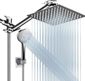 Shower Head Combo, 8 Inch High Pressure Rain with 11 Inch Adjustable Extension Arm and 5 Settings Handheld (size: 12'' Showerhead Set Chrome)