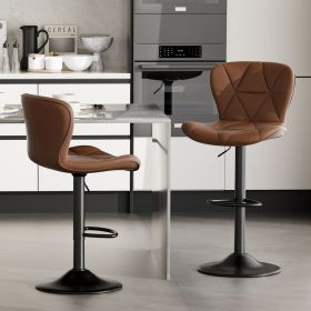 Industrial Vintage 2-Pc Rotatable Bar Stools Set w/ Backrest & Footrest - Quilted PU Leather - 300lb Capacity (Color: Brown)