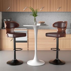 The 2-piece PU leather bar stool set features high-density foam and an L-shaped curved backrest (Color: Brown)