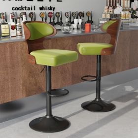 The 2-piece PU leather bar stool set features high-density foam and an L-shaped curved backrest (Color: Green)
