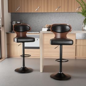 The 2-piece PU leather bar stool set features high-density foam and an L-shaped curved backrest (Color: Black)