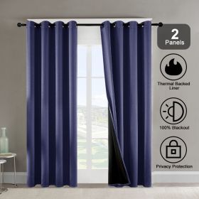 Grommets Thermal Insulated with Coated Lining 52 in. W x 63 in. L Indoor Blackout Curtains (Set of 2) (Color: Dark Blue)