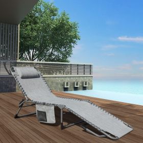 Foldable Patio Chaise Lounge Chair for Outdoor with Detachable Pocket and Pillow, Portable Adjustable Sun Lounger Recliner for Beach, Camping and (Color: Grey)