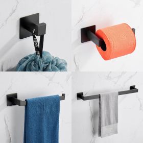 Strong Viscosity Adhesive 4 Pieces Bathroom Accessories Set Without Drilling Silver Brushed Towel Bar Set Holder Rack Robe Hook Tissue Toilet Pap (Color: Black)