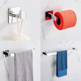 Strong Viscosity Adhesive 4 Pieces Bathroom Accessories Set Without Drilling Silver Brushed Towel Bar Set Holder Rack Robe Hook Tissue Toilet Pap (Color: Silver)