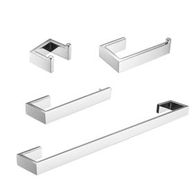 4 Pieces Bathroom Hardware Accessories Set Towel Bar Towel Holder Robe Hook Toilet Paper Holder Stainless Steel (Color: Chrome)