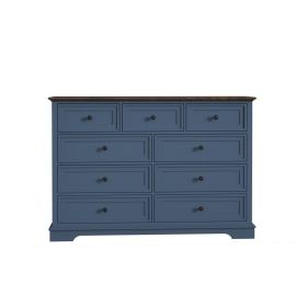 9 Drawer Dresser with Wooden Top, Tall Fabric Dresser & Chest of Drawers for Bedroom Closet Living Room (Color: Blue)