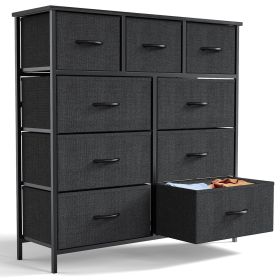 Dresser For Bedroom With 9 Fabric Storage Drawer Wardrobe Tall Chest Organizer Closet Adult Kids Clothes Cabinet Furniture (Color: Black)
