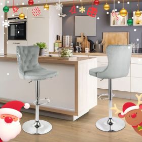 Velvet Bar Stools Set of 2 with Backrest - Swivel & Footrest - 30'' Counter Height (Color: Light Gray)