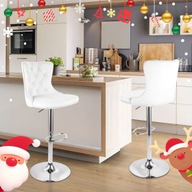 Velvet Bar Stools Set of 2 with Backrest - Swivel & Footrest - 30'' Counter Height (Color: White)