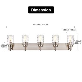 Vanity Light Fixtures 3 Light Modern Wall Sconces Lighting Black Bathroom Lights Wall Mounted with Hammered Glass Shade (Color: Brushed Nickel, size: 5-Light)