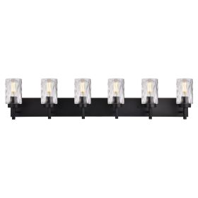 Vanity Light Fixtures 3 Light Modern Wall Sconces Lighting Black Bathroom Lights Wall Mounted with Hammered Glass Shade (Color: Matte Black, size: 6-Light)