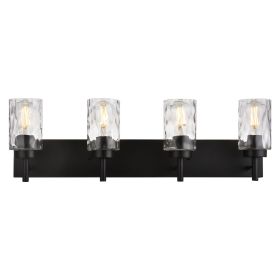 Vanity Light Fixtures 3 Light Modern Wall Sconces Lighting Black Bathroom Lights Wall Mounted with Hammered Glass Shade (Color: Matte Black, size: 4-Light)