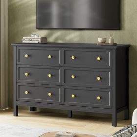 6 Drawer Dresser For Bedroom, Wood Storage Cabinet With Black Handles, Modern Closet Of Drawers for Living Room (Color: Black)