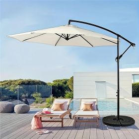 Outdoor Offset Patio Umbrella with Infinite Tilt Waterproof and Fade Resistant Recycled Fabric Canopy Cantilever Hanging Umbrella for Deck Garden (Color: cream color)
