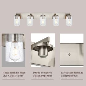 6-Light Vanity Light in Matt Black Finish, Vintage Farmhouse Mirror Lights with Clear Glass Shade. (Numbers of Light: 5-Light, Color: Brushed Nickel)