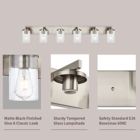 6-Light Vanity Light in Matt Black Finish, Vintage Farmhouse Mirror Lights with Clear Glass Shade. (Numbers of Light: 6-Light, Color: Brushed Nickel)