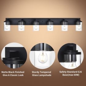 6-Light Vanity Light in Matt Black Finish, Vintage Farmhouse Mirror Lights with Clear Glass Shade. (Numbers of Light: 6-Light, Color: Black)